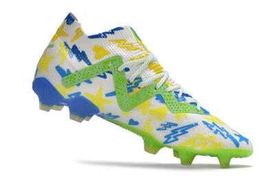 Men's Puma Future Ultimate DNA FG Firm Ground Low-Tops Football Boots - White/Blue/Yellow/Green