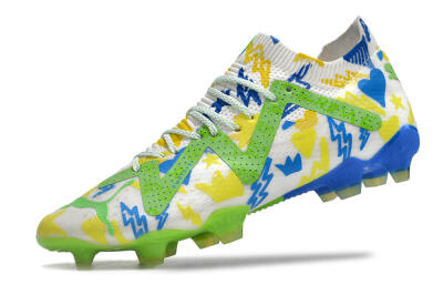 Men's Puma Future Ultimate DNA FG Firm Ground Low-Tops Football Boots - White/Blue/Yellow/Green