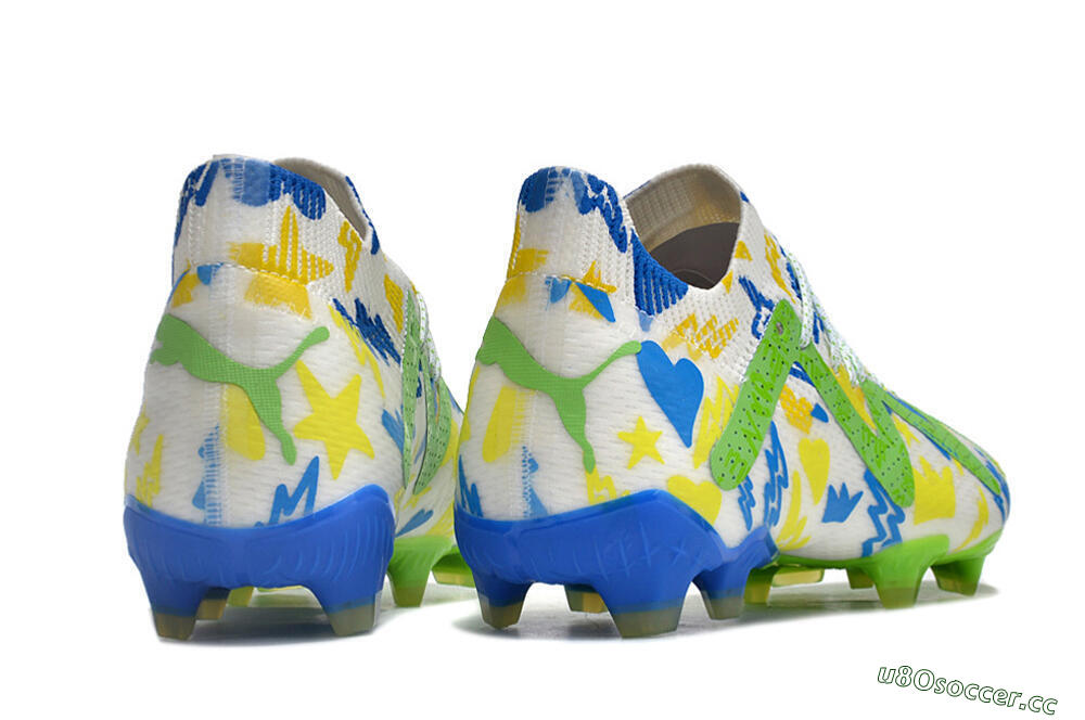 Men's Puma Future Ultimate DNA FG Firm Ground Low-Tops Football Boots - White/Blue/Yellow/Green 6