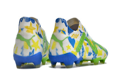 Men's Puma Future Ultimate DNA FG Firm Ground Low-Tops Football Boots - White/Blue/Yellow/Green