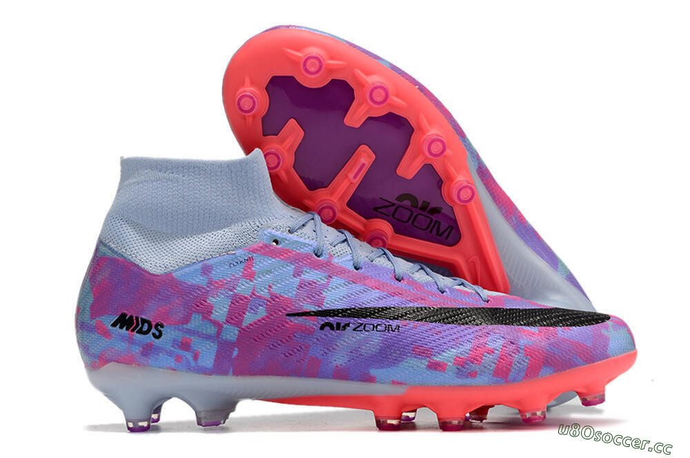 Unisex Nike Air Zoom Mercurial Superfly 9 Elite AG Artificial Grass High-Tops Football Boots - Blue/Purple/Pink 2