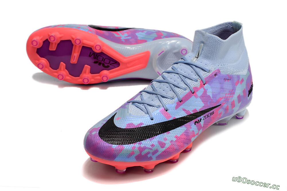 Unisex Nike Air Zoom Mercurial Superfly 9 Elite AG Artificial Grass High-Tops Football Boots - Blue/Purple/Pink 3