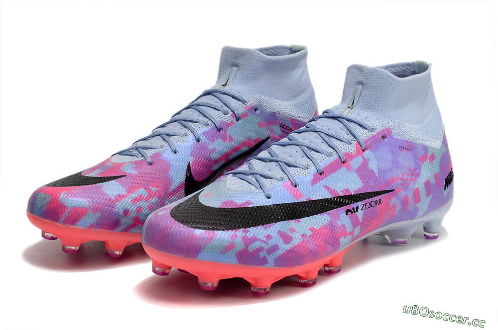 Unisex Nike Air Zoom Mercurial Superfly 9 Elite AG Artificial Grass High-Tops Football Boots - Blue/Purple/Pink 5