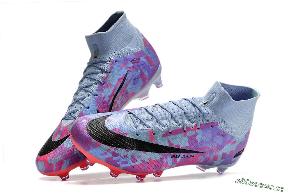 Unisex Nike Air Zoom Mercurial Superfly 9 Elite AG Artificial Grass High-Tops Football Boots - Blue/Purple/Pink 6