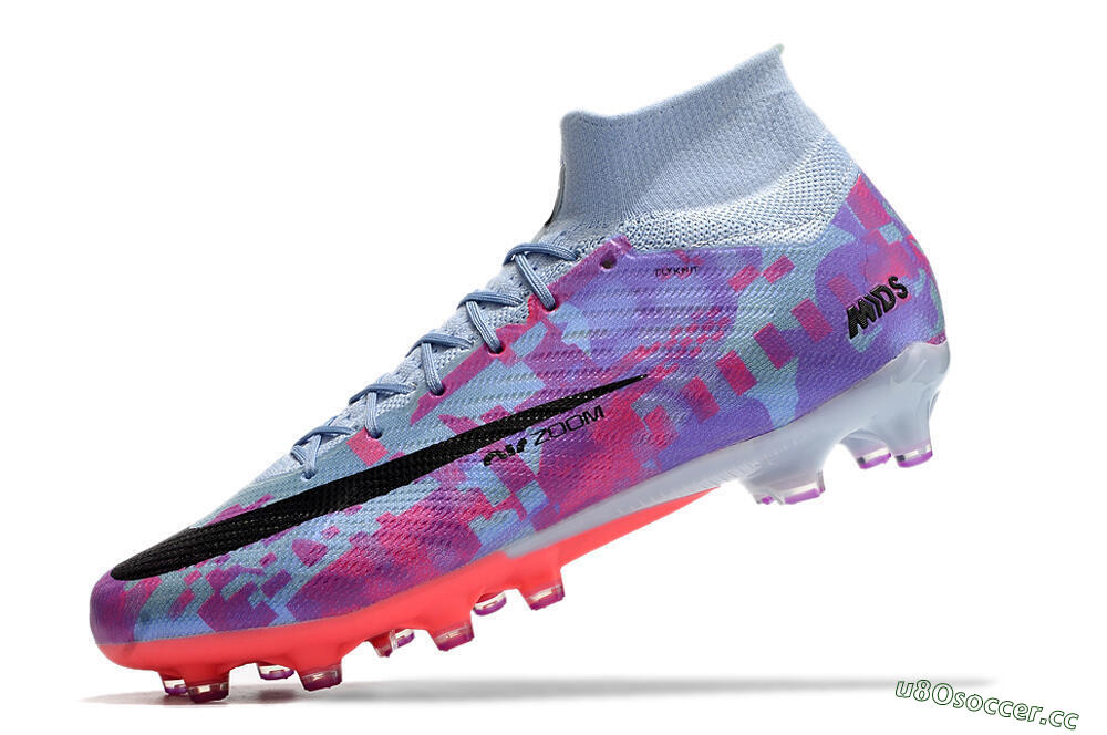 Unisex Nike Air Zoom Mercurial Superfly 9 Elite AG Artificial Grass High-Tops Football Boots - Blue/Purple/Pink 8