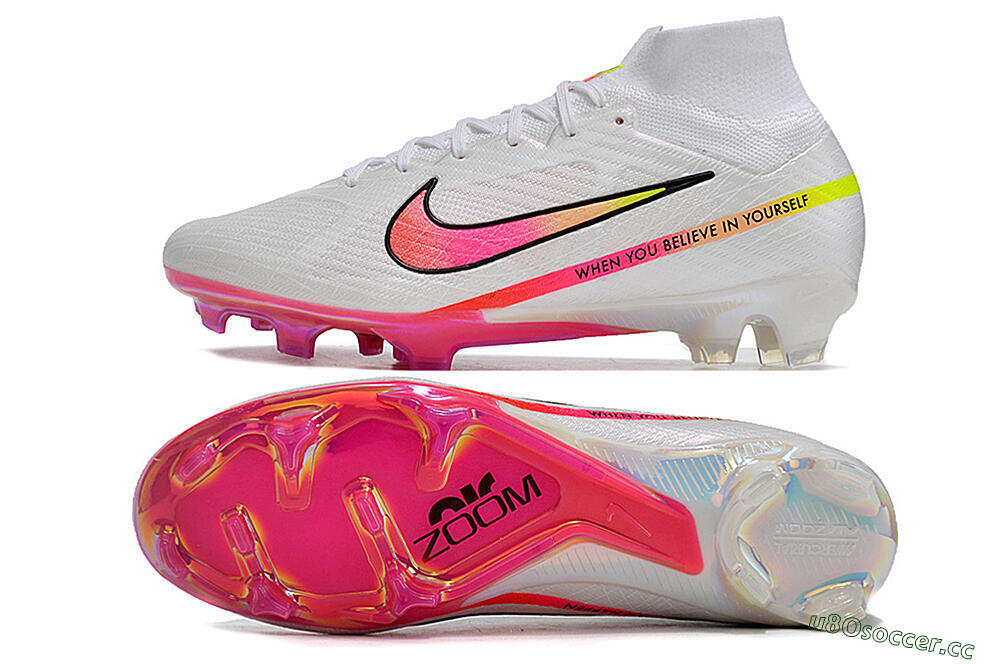 Unisex Nike Air Zoom Mercurial Superfly 9 Elite FG Firm Ground High-Tops Football Boots - White/Pink/Black 1