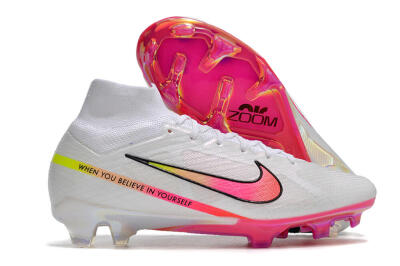Unisex Nike Air Zoom Mercurial Superfly 9 Elite FG Firm Ground High-Tops Football Boots - White/Pink/Black
