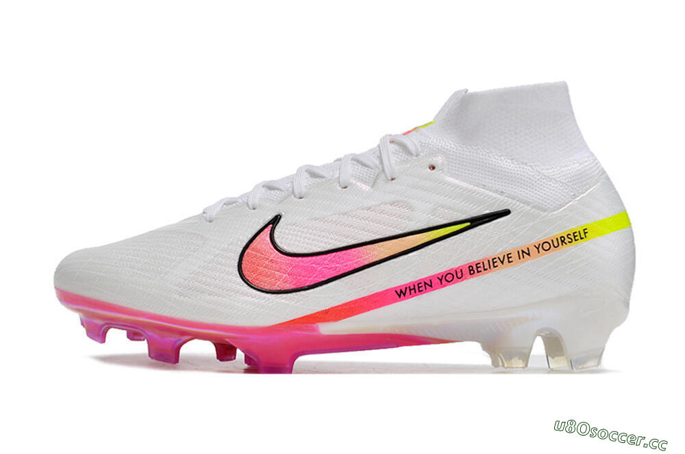 Unisex Nike Air Zoom Mercurial Superfly 9 Elite FG Firm Ground High-Tops Football Boots - White/Pink/Black 0