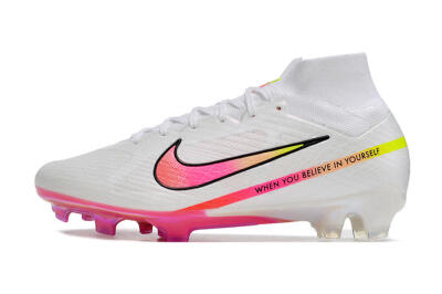 Unisex Nike Air Zoom Mercurial Superfly 9 Elite FG Firm Ground High-Tops Football Boots - White/Pink/Black
