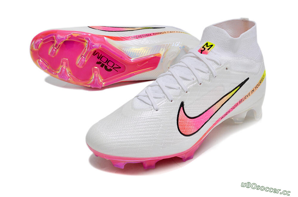 Unisex Nike Air Zoom Mercurial Superfly 9 Elite FG Firm Ground High-Tops Football Boots - White/Pink/Black 3