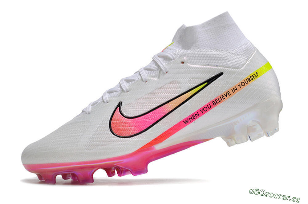Unisex Nike Air Zoom Mercurial Superfly 9 Elite FG Firm Ground High-Tops Football Boots - White/Pink/Black 5