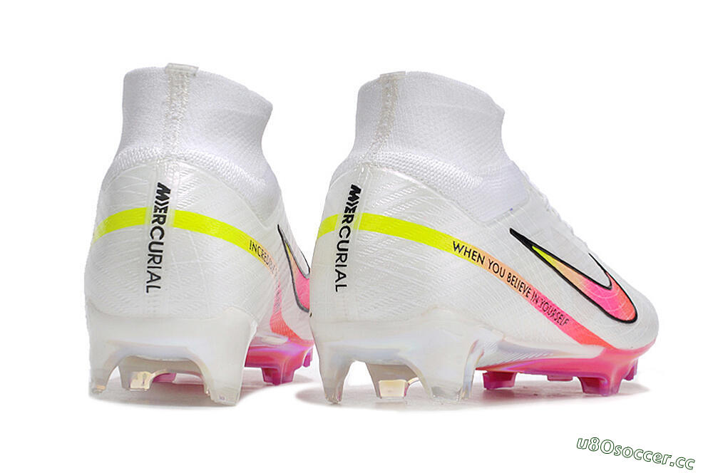 Unisex Nike Air Zoom Mercurial Superfly 9 Elite FG Firm Ground High-Tops Football Boots - White/Pink/Black 6