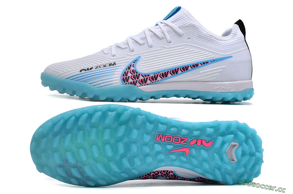 Unisex Nike Air Zoom Mercurial Vapor 15 Pro TF Artificial Turf Low-Tops Football Shoes - White/Blue/Pink 1