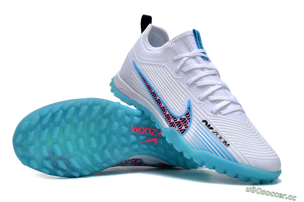 Unisex Nike Air Zoom Mercurial Vapor 15 Pro TF Artificial Turf Low-Tops Football Shoes - White/Blue/Pink 3