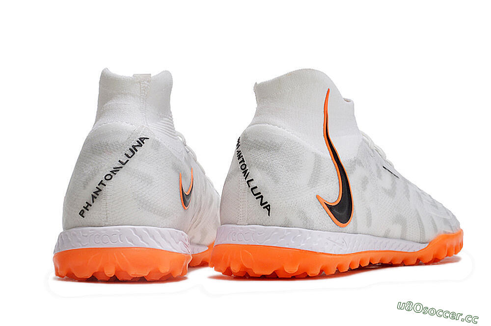 Men's Nike Phantom Luna Elite NU TF Artificial Turf High-Tops Football Shoes - White/Orange/Grey 6