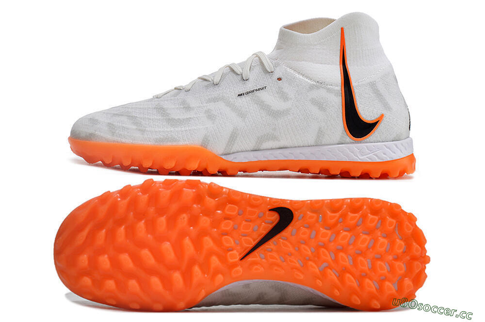 Men's Nike Phantom Luna Elite NU TF Artificial Turf High-Tops Football Shoes - White/Orange/Grey 1