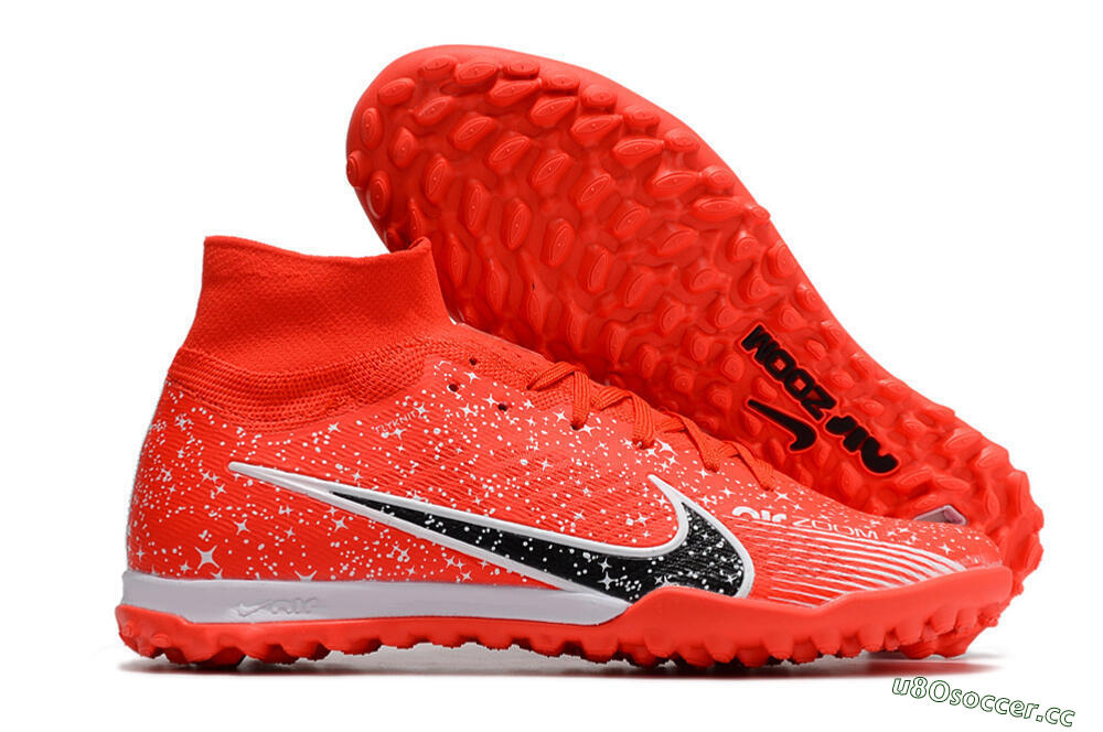 Men's Nike Air Zoom Mercurial Superfly 9 Elite TF Artificial Turf High-Tops Football Shoes - Red/White/Black 2