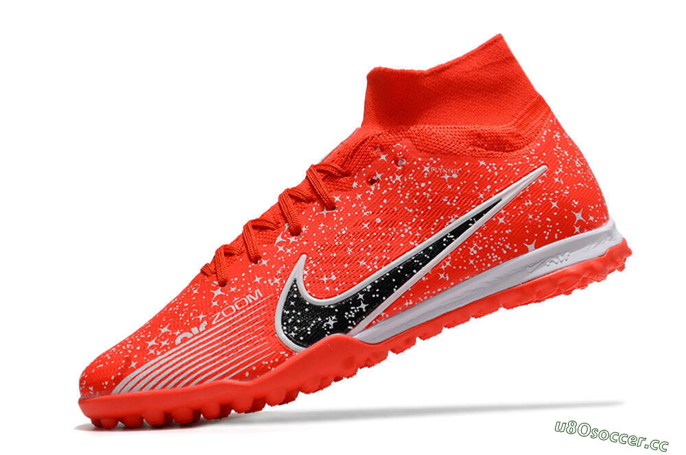 Men's Nike Air Zoom Mercurial Superfly 9 Elite TF Artificial Turf High-Tops Football Shoes - Red/White/Black 5