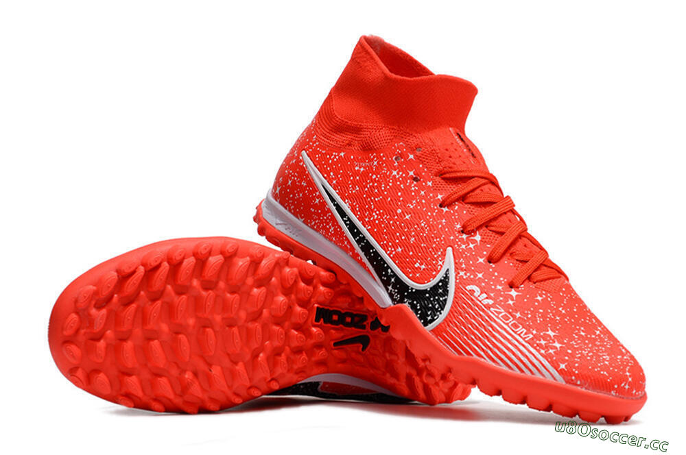 Men's Nike Air Zoom Mercurial Superfly 9 Elite TF Artificial Turf High-Tops Football Shoes - Red/White/Black 3