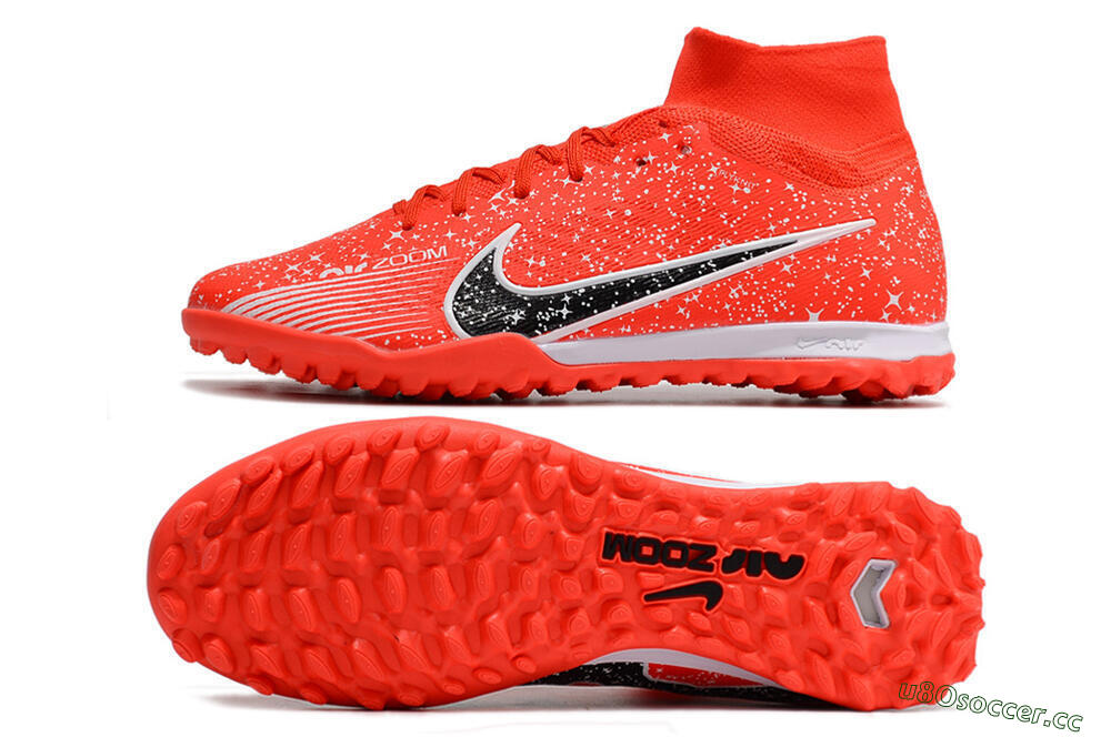 Men's Nike Air Zoom Mercurial Superfly 9 Elite TF Artificial Turf High-Tops Football Shoes - Red/White/Black 1