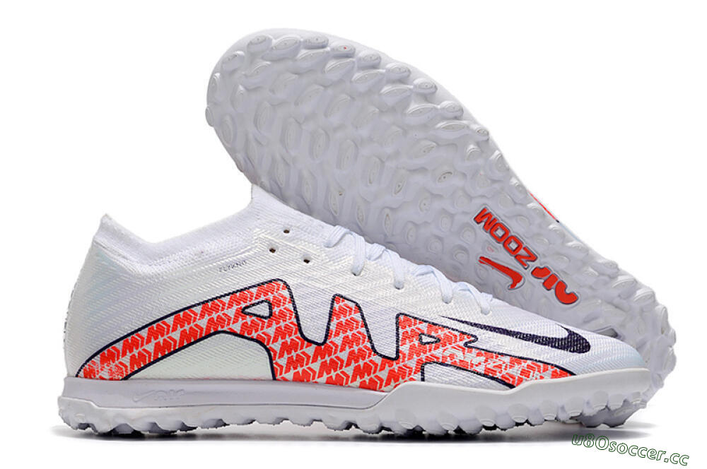 Men's Nike Air Zoom Mercurial Vapor 15 Elite TF Artificial Turf Low-Tops Football Shoes - White/Red/Black 2