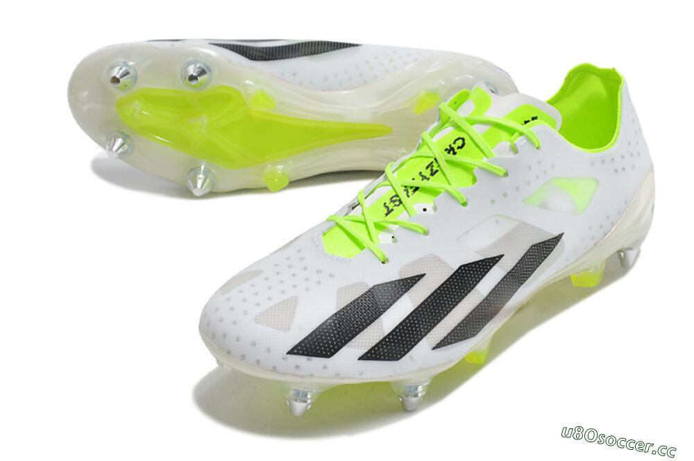 Men's Adidas X Crazyfast.1 SG Soft Ground Low-Tops Football Boots - White/Black/Green 3