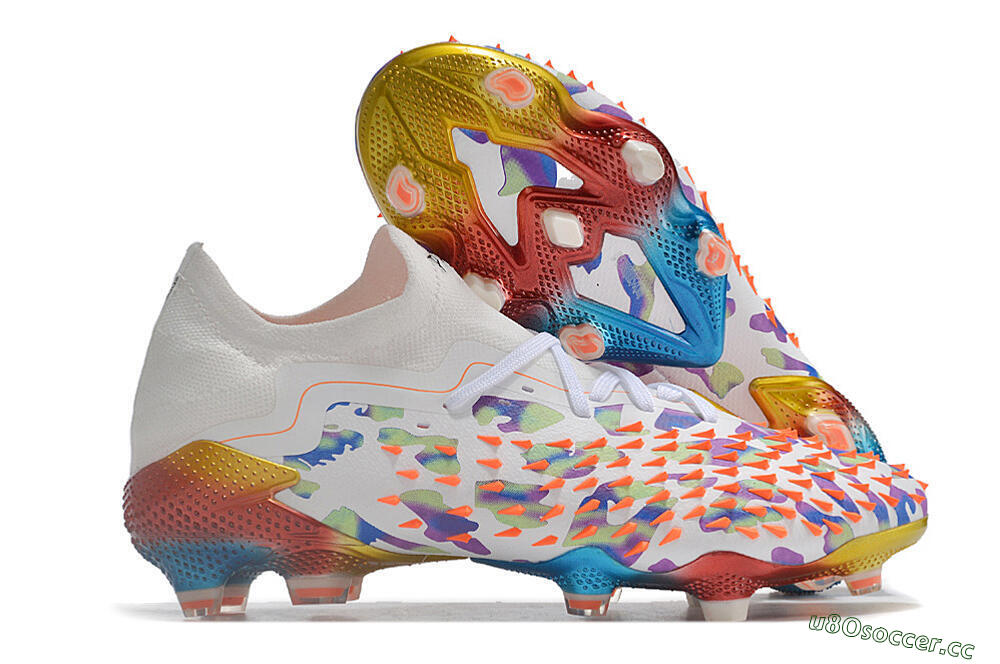 Unisex Adidas Predator Freak.1 Low FG Firm Ground High-Tops Football Boots - White/Blue/Orange/Gold 2