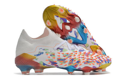 Unisex Adidas Predator Freak.1 Low FG Firm Ground High-Tops Football Boots - White/Blue/Orange/Gold