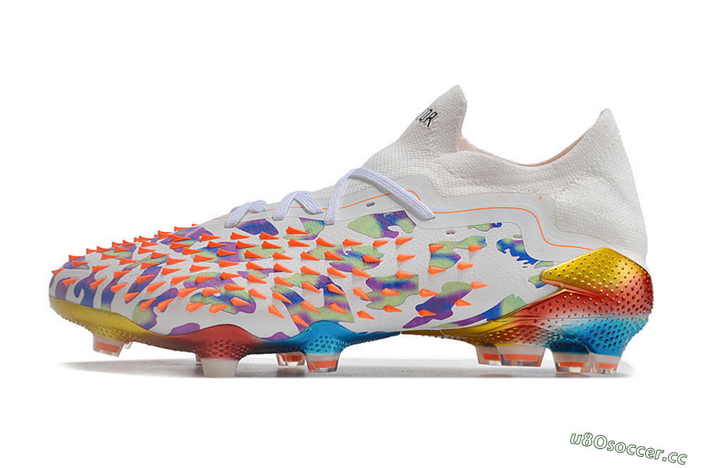 Unisex Adidas Predator Freak.1 Low FG Firm Ground High-Tops Football Boots - White/Blue/Orange/Gold 0