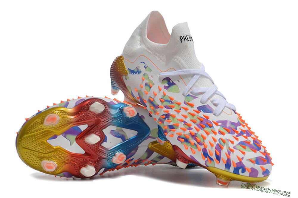 Unisex Adidas Predator Freak.1 Low FG Firm Ground High-Tops Football Boots - White/Blue/Orange/Gold 3