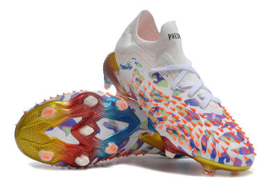 Unisex Adidas Predator Freak.1 Low FG Firm Ground High-Tops Football Boots - White/Blue/Orange/Gold