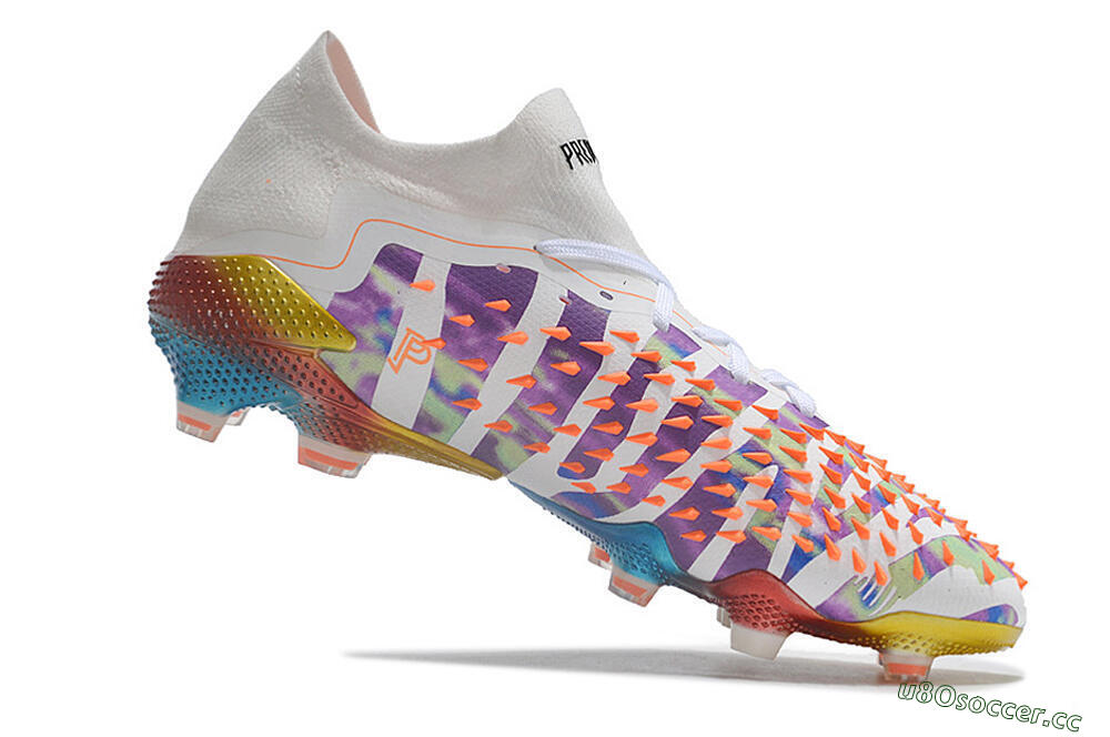 Unisex Adidas Predator Freak.1 Low FG Firm Ground High-Tops Football Boots - White/Blue/Orange/Gold 4