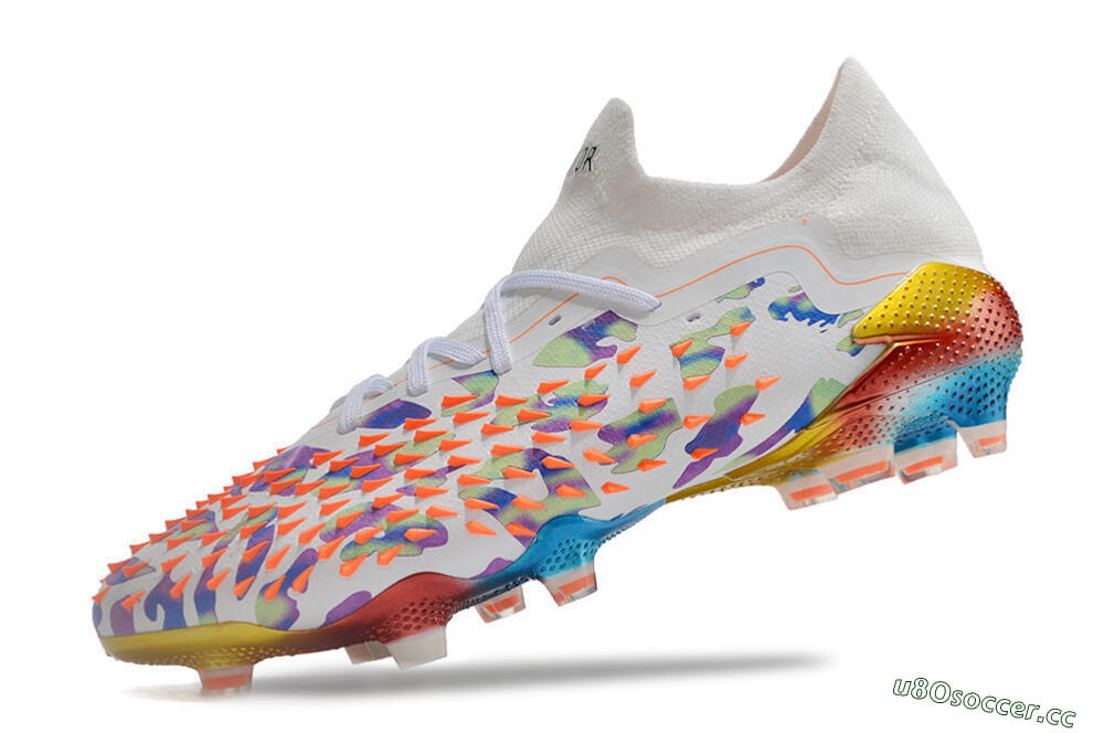 Unisex Adidas Predator Freak.1 Low FG Firm Ground High-Tops Football Boots - White/Blue/Orange/Gold 5