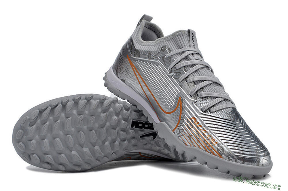Unisex Nike Air Zoom Mercurial Vapor 15 Pro TF Artificial Turf Low-Tops Football Shoes - Silver/Gold/Black 3