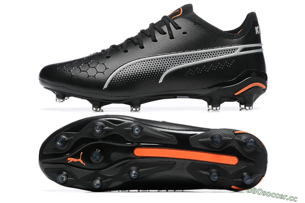 Men's Puma King Ultimate Icon MG Multi Ground Low-Tops Football Boots - Black/Silver/Orange 1