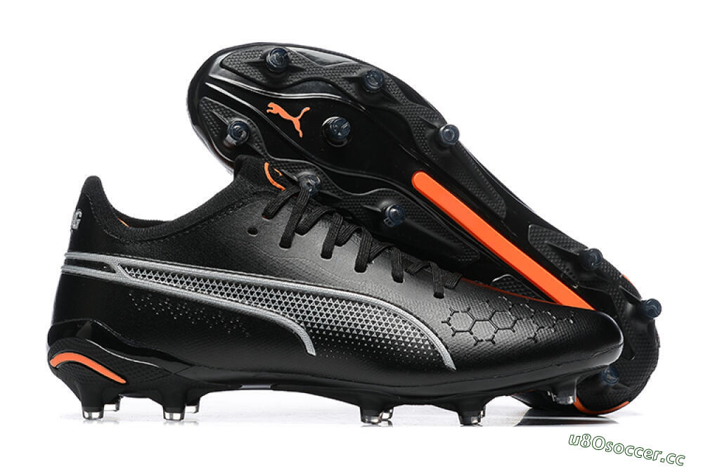 Men's Puma King Ultimate Icon MG Multi Ground Low-Tops Football Boots - Black/Silver/Orange 2