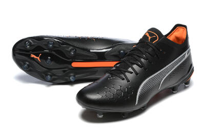 Men's Puma King Ultimate Icon MG Multi Ground Low-Tops Football Boots - Black/Silver/Orange
