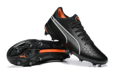 Men's Puma King Ultimate Icon MG Multi Ground Low-Tops Football Boots - Black/Silver/Orange