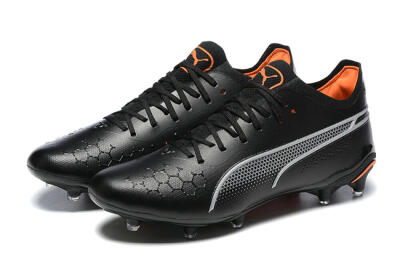 Men's Puma King Ultimate Icon MG Multi Ground Low-Tops Football Boots - Black/Silver/Orange