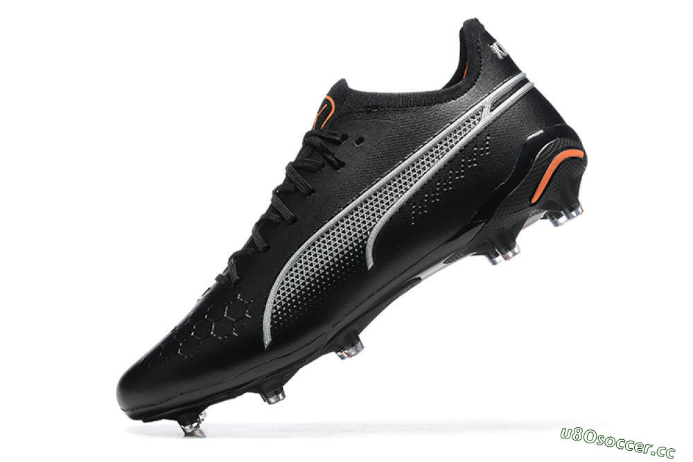 Men's Puma King Ultimate Icon MG Multi Ground Low-Tops Football Boots - Black/Silver/Orange 8