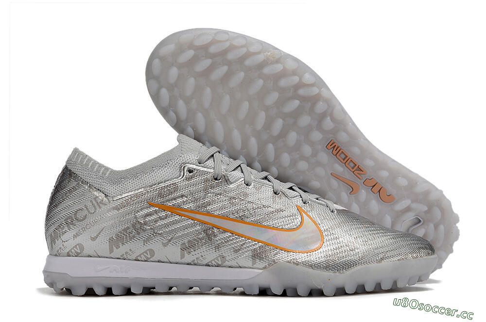 Unisex Nike Air Zoom Mercurial Vapor 15 Elite TF Artificial Turf Low-Tops Football Shoes - Silver/Gold 2