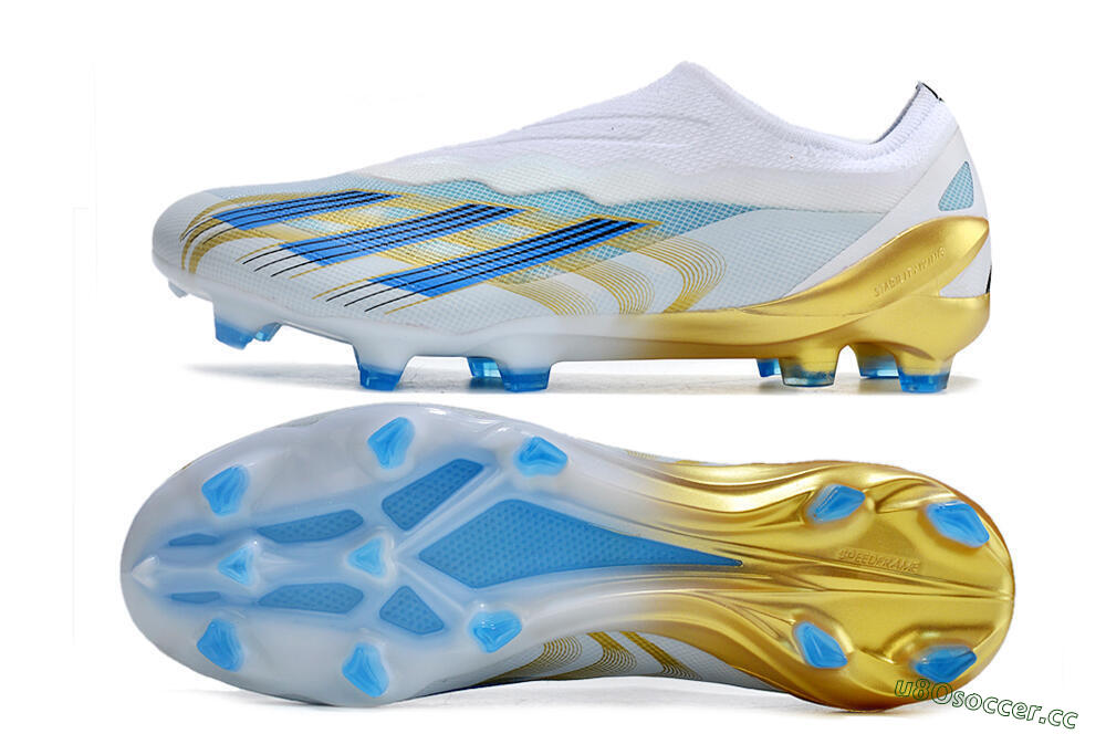 Men's Adidas X Crazyfast.1 FG Firm Ground Low-Tops Football Boots - White/Blue/Gold 1