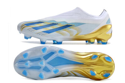 Men's Adidas X Crazyfast.1 FG Firm Ground Low-Tops Football Boots - White/Blue/Gold