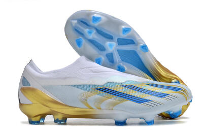 Men's Adidas X Crazyfast.1 FG Firm Ground Low-Tops Football Boots - White/Blue/Gold