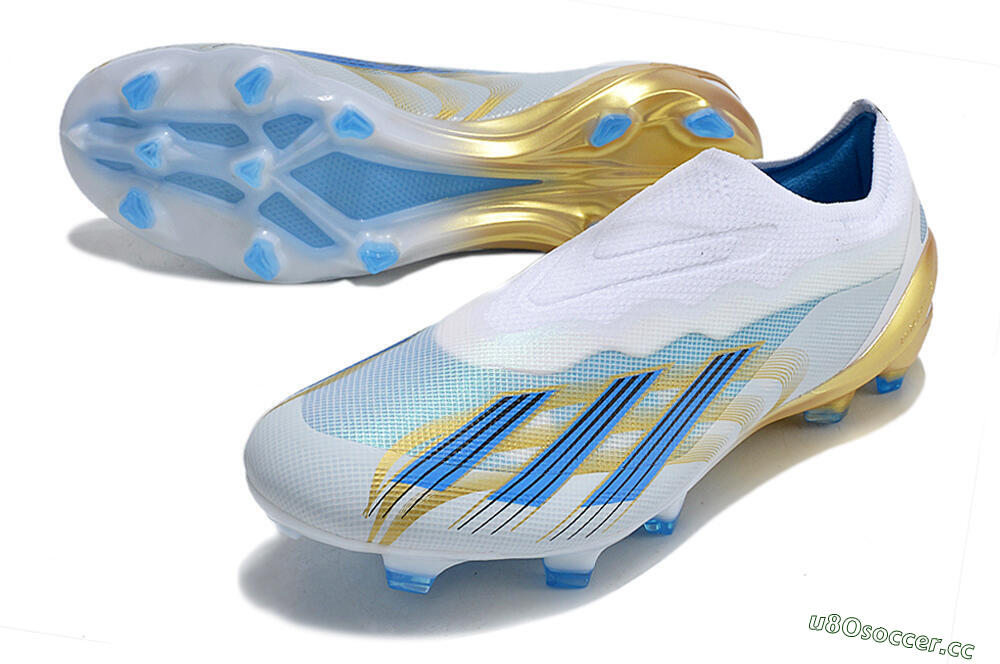 Men's Adidas X Crazyfast.1 FG Firm Ground Low-Tops Football Boots - White/Blue/Gold 3