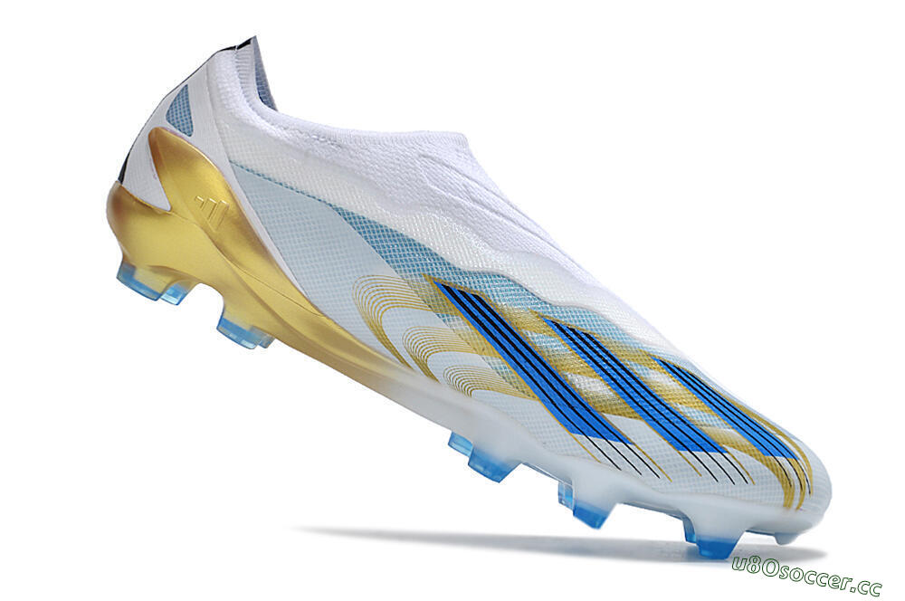 Men's Adidas X Crazyfast.1 FG Firm Ground Low-Tops Football Boots - White/Blue/Gold 4
