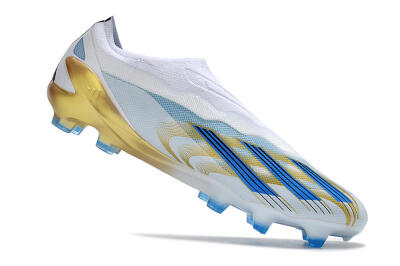 Men's Adidas X Crazyfast.1 FG Firm Ground Low-Tops Football Boots - White/Blue/Gold