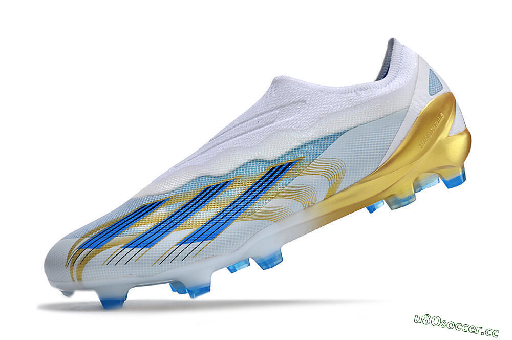Men's Adidas X Crazyfast.1 FG Firm Ground Low-Tops Football Boots - White/Blue/Gold 5