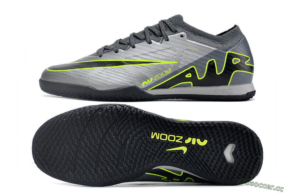 Men's Nike Air Zoom Mercurial Vapor 15 Elite IC Indoor & Futsal Low-Tops Football Shoes - Silver/Grey/Black/Green 1