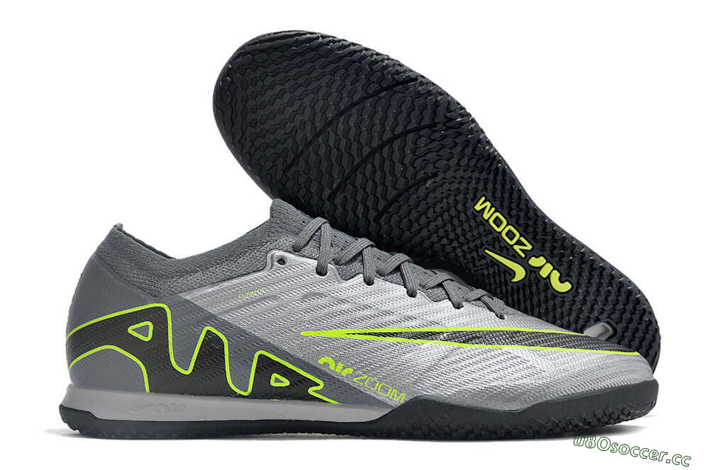 Men's Nike Air Zoom Mercurial Vapor 15 Elite IC Indoor & Futsal Low-Tops Football Shoes - Silver/Grey/Black/Green 2